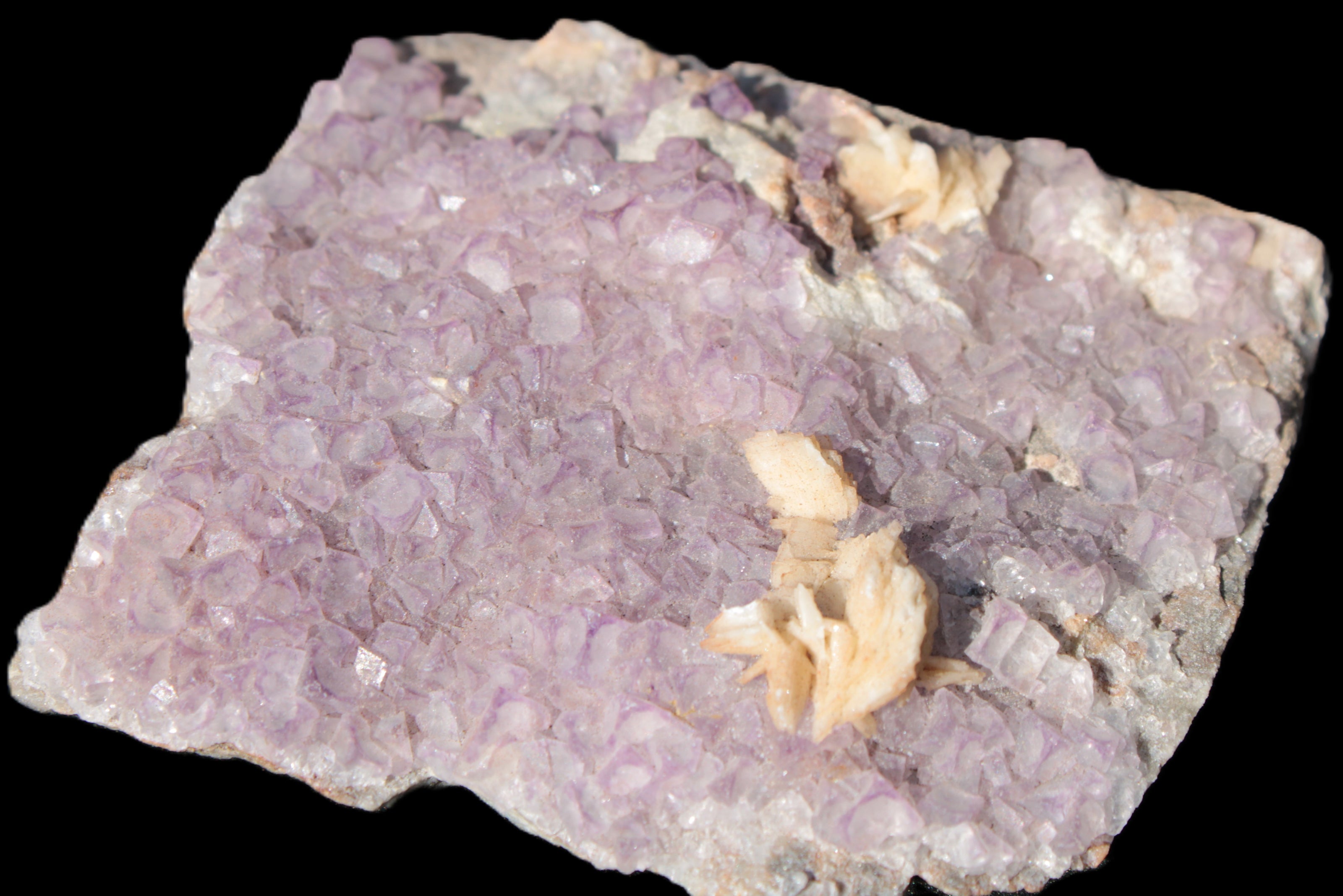 Purple Fluoritewith Calcite angel wings cluster 128g Rocks and Things
