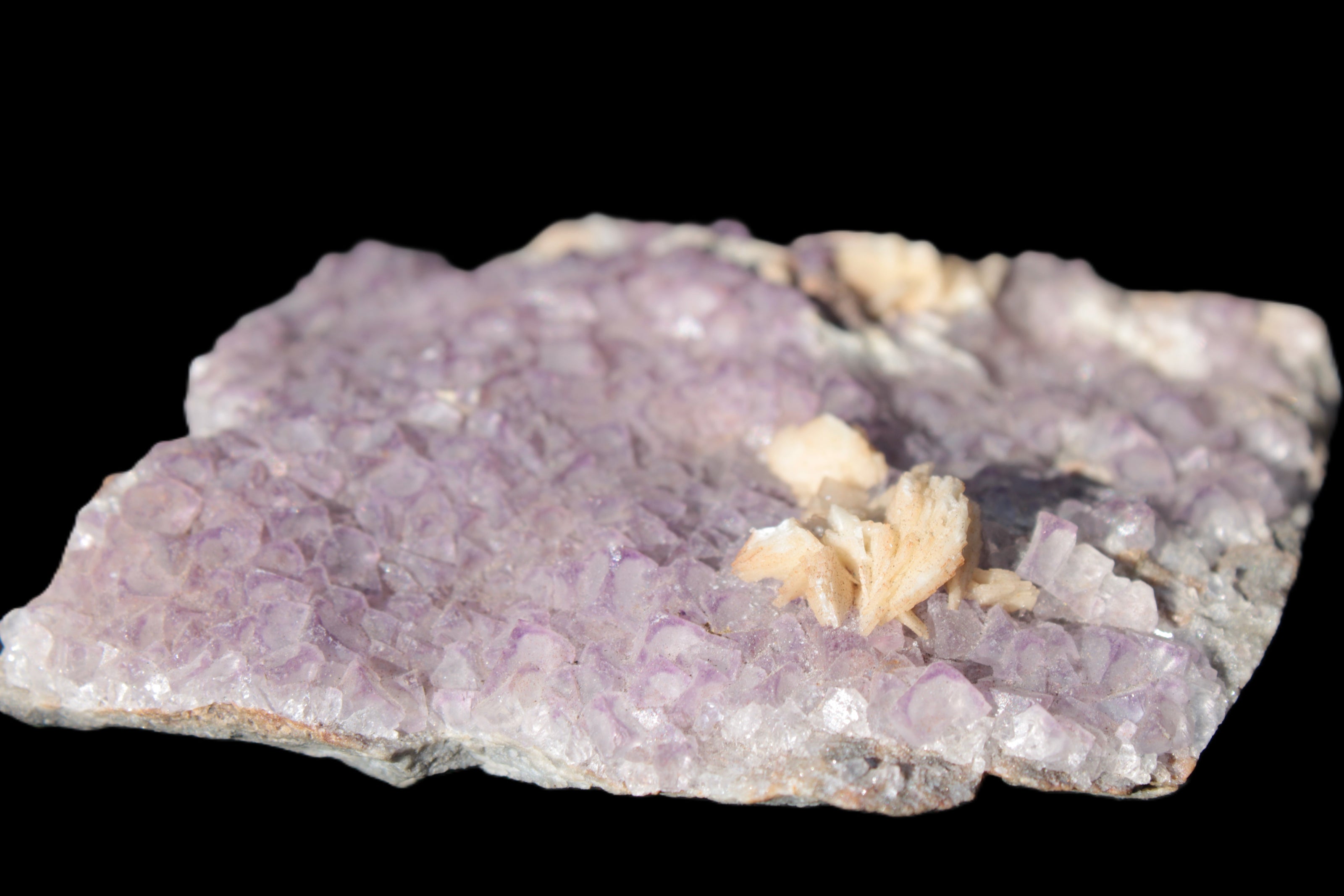 Purple Fluoritewith Calcite angel wings cluster 128g Rocks and Things