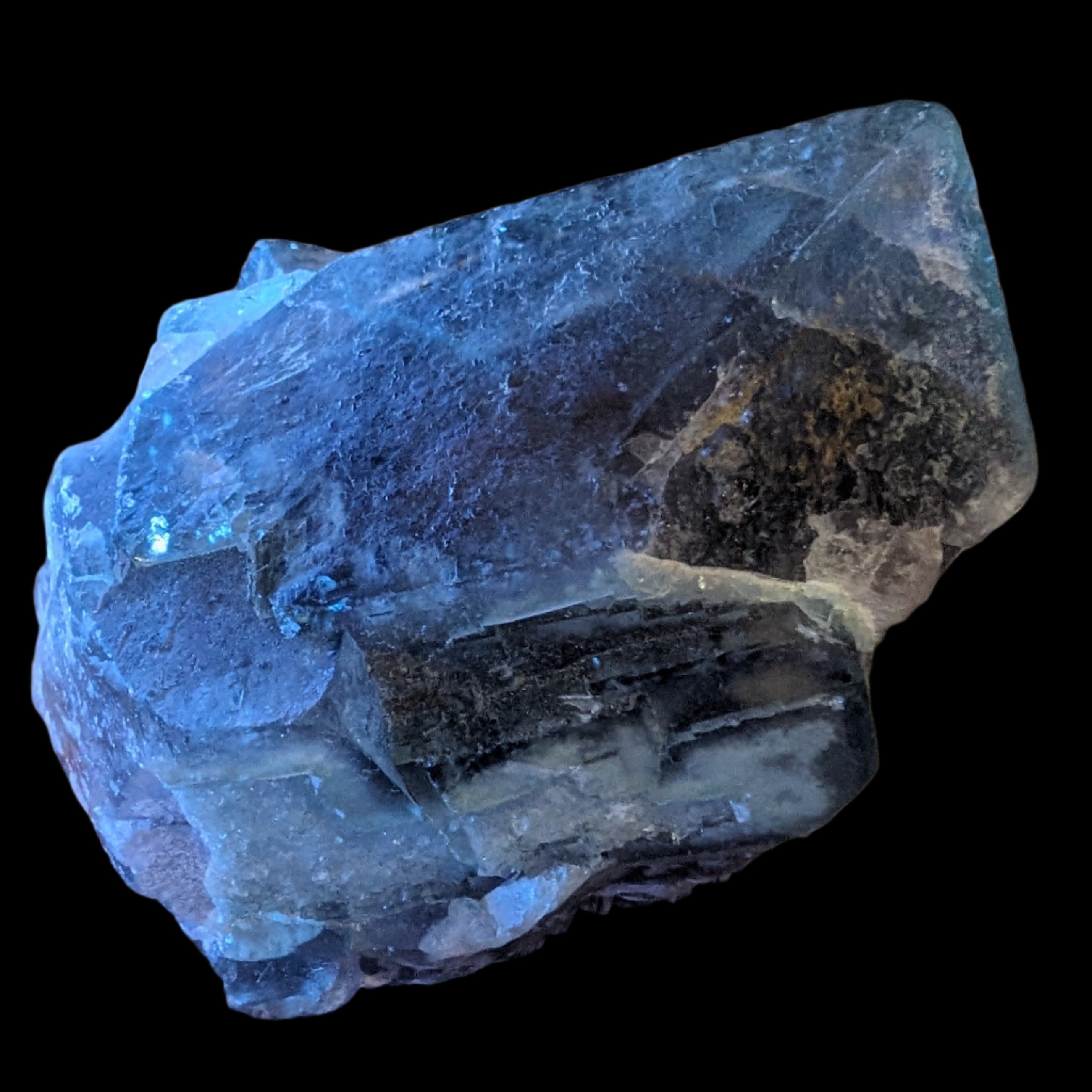 Fluorite cubic cluster UV reactive 328g in LED & UV light - Rocks and Things Store