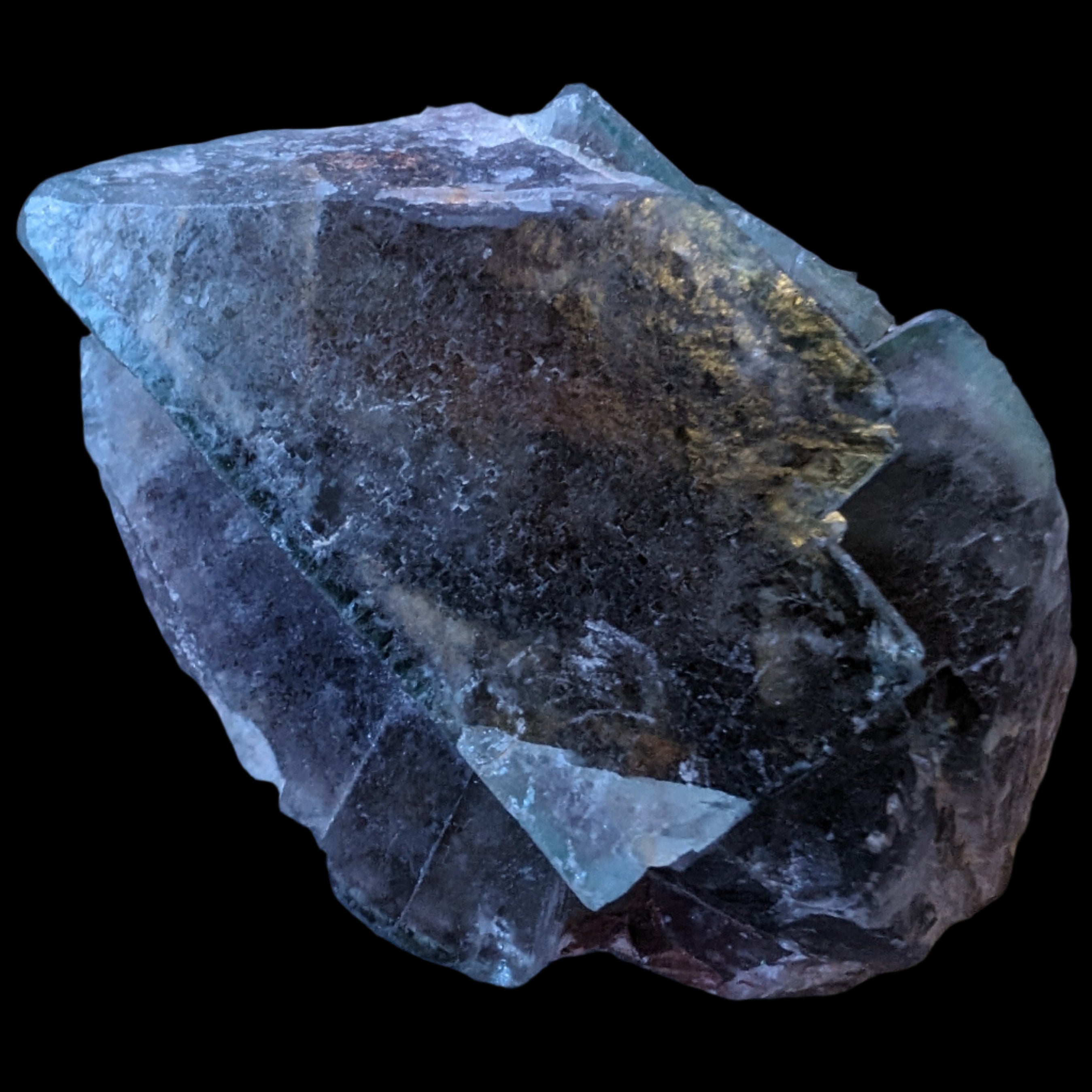Fluorite cubic cluster UV reactive 328g in LED  light -  Rocks and Things Store