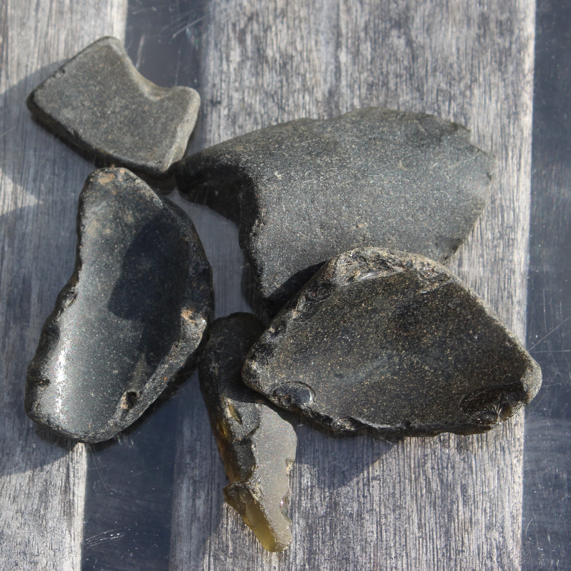 Old thick river Glass finds from Reedy Creek, Eldorado, Victoria 4/5 pieces Rocks and Things