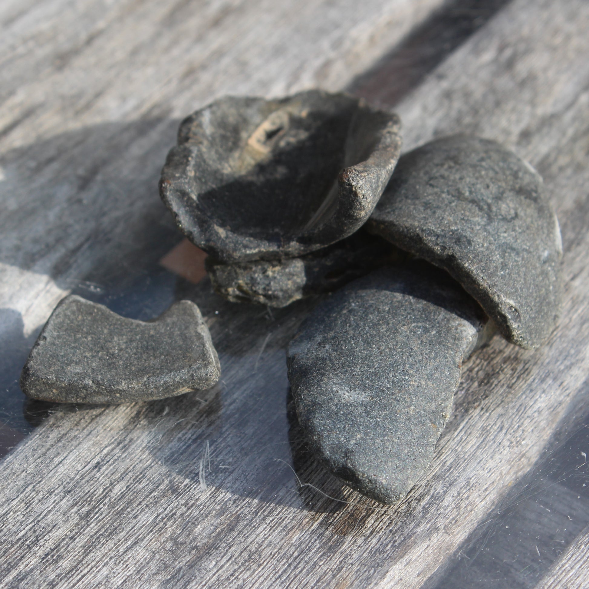 Old thick river Glass finds from Reedy Creek, Eldorado, Victoria 4/5 pieces Rocks and Things