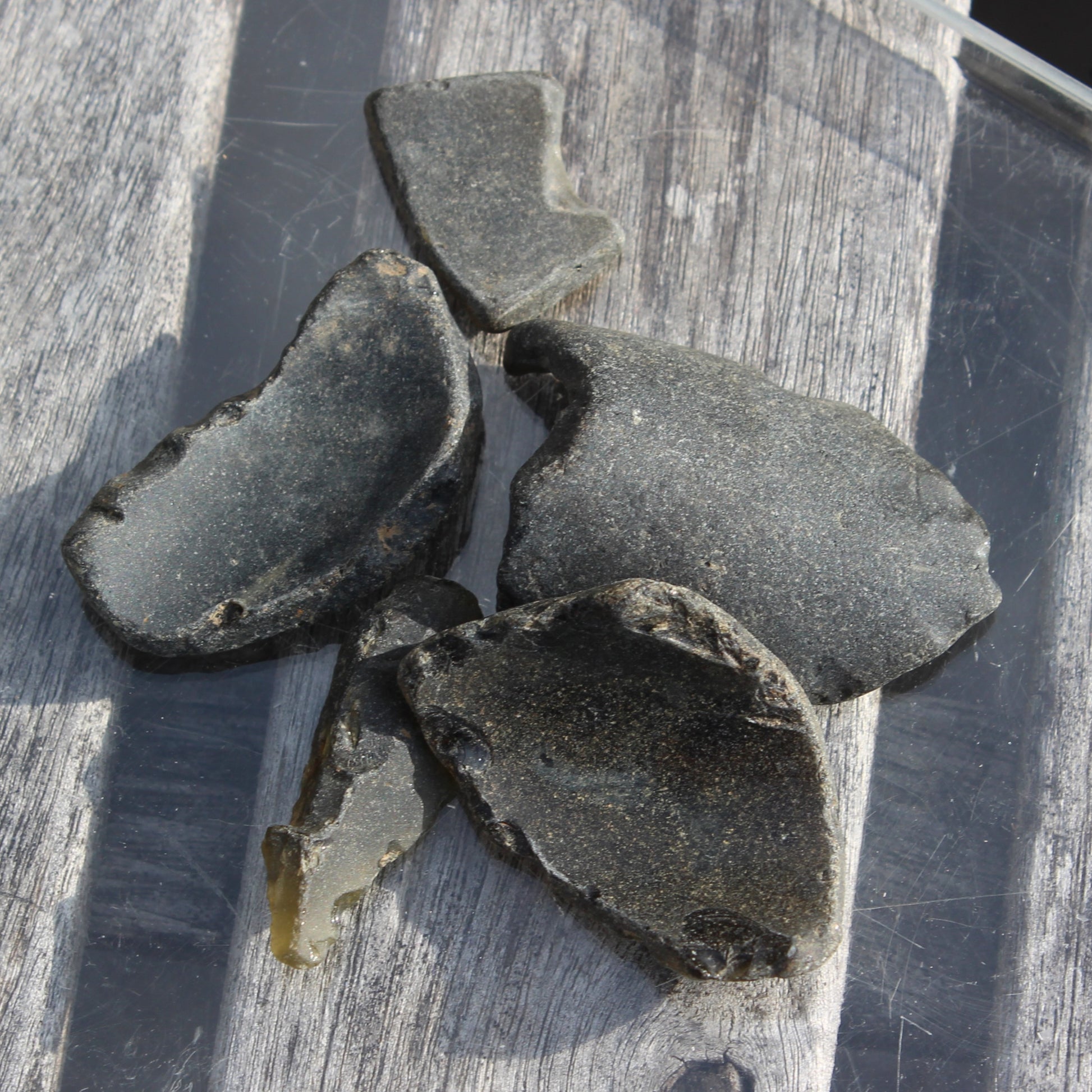 Old thick river Glass finds from Reedy Creek, Eldorado, Victoria 4/5 pieces Rocks and Things