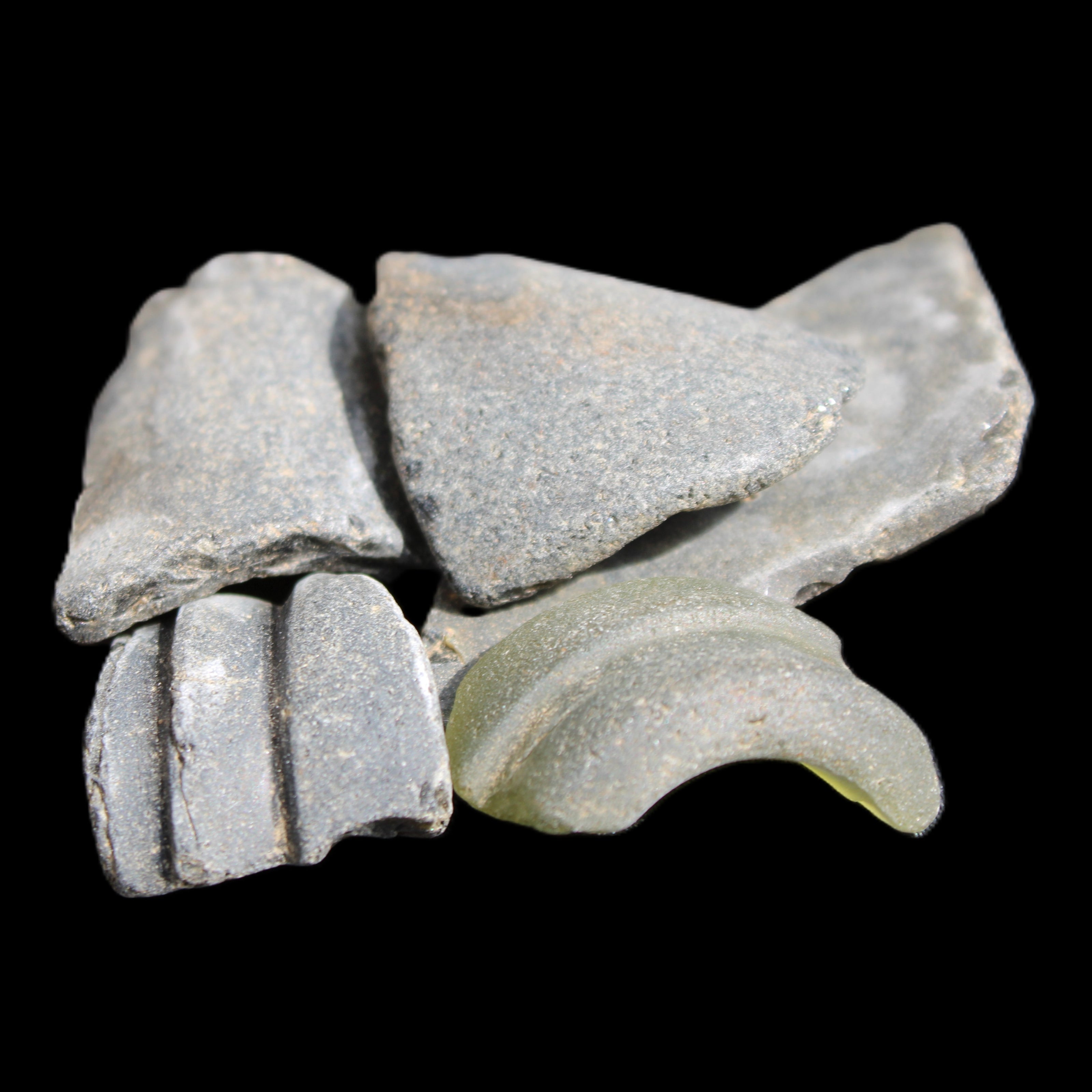 Old thick river Glass finds from Reedy Creek, Eldorado, Victoria 4/5 pieces in sunlight - Rocks and Things Store