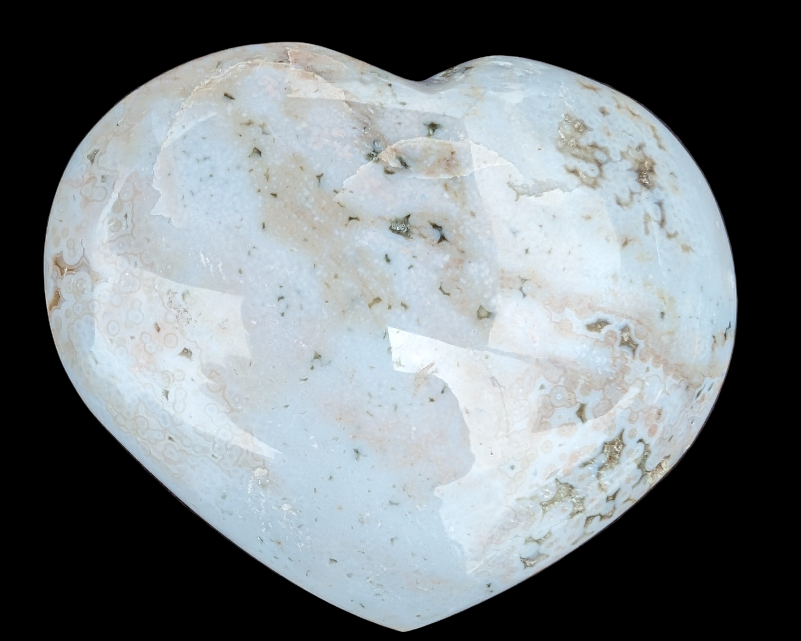 Blue Jasper heart from Madagascar in sunlight 316g - Rocks and Things Store