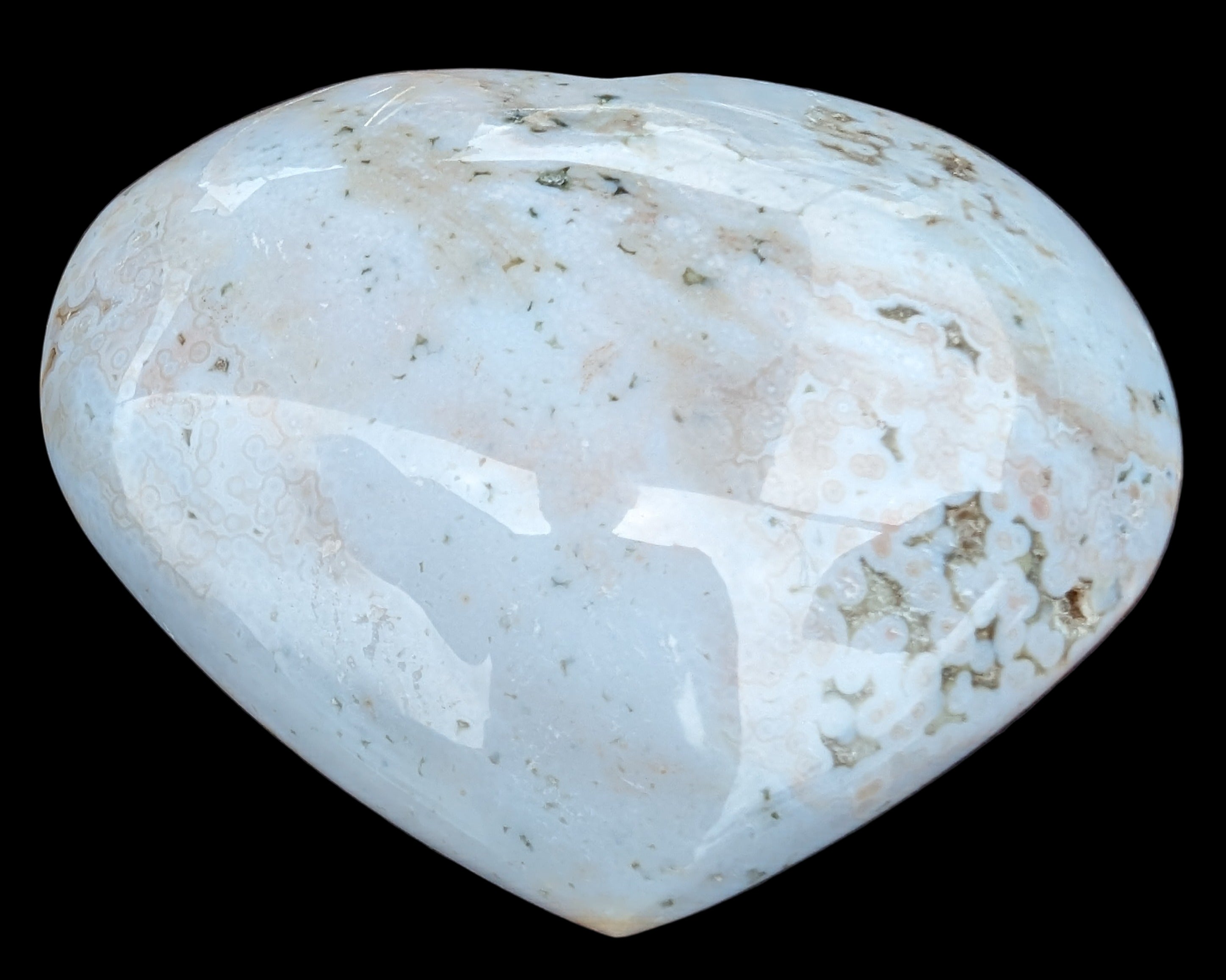 Blue Jasper heart from Madagascar in sunlight 316g - Rocks and Things Store
