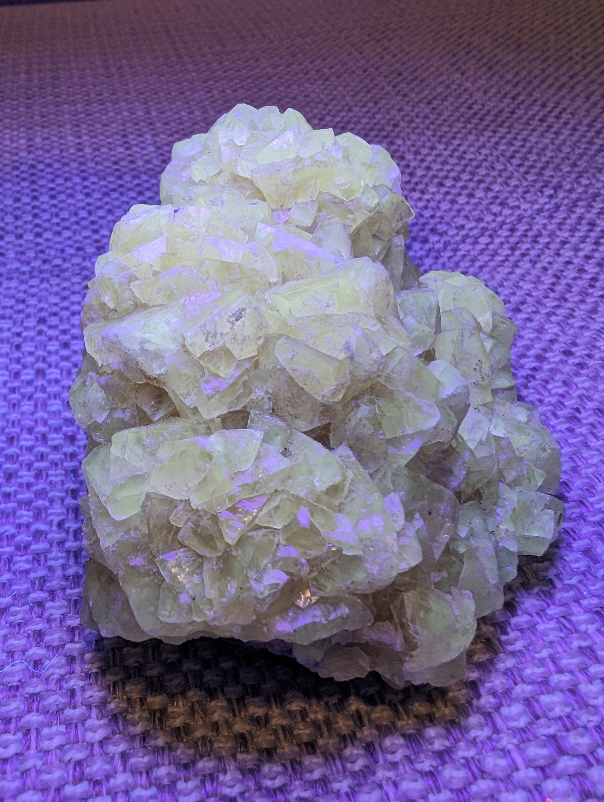 Golden Yellow cubic Calcite cluster UV reactive 312g Rocks and Things