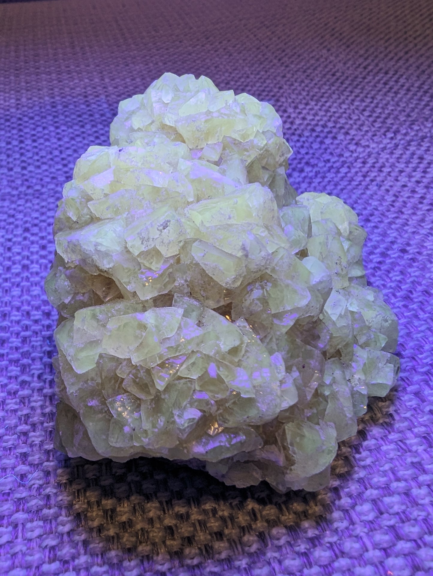 Golden Yellow cubic Calcite cluster UV reactive 312g Rocks and Things