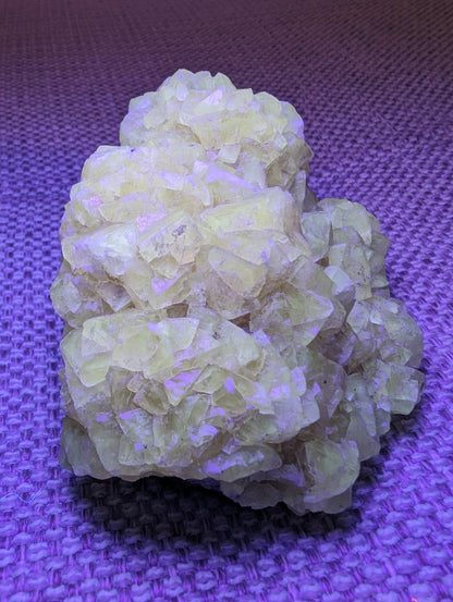 Golden Yellow cubic Calcite cluster UV reactive 312g Rocks and Things