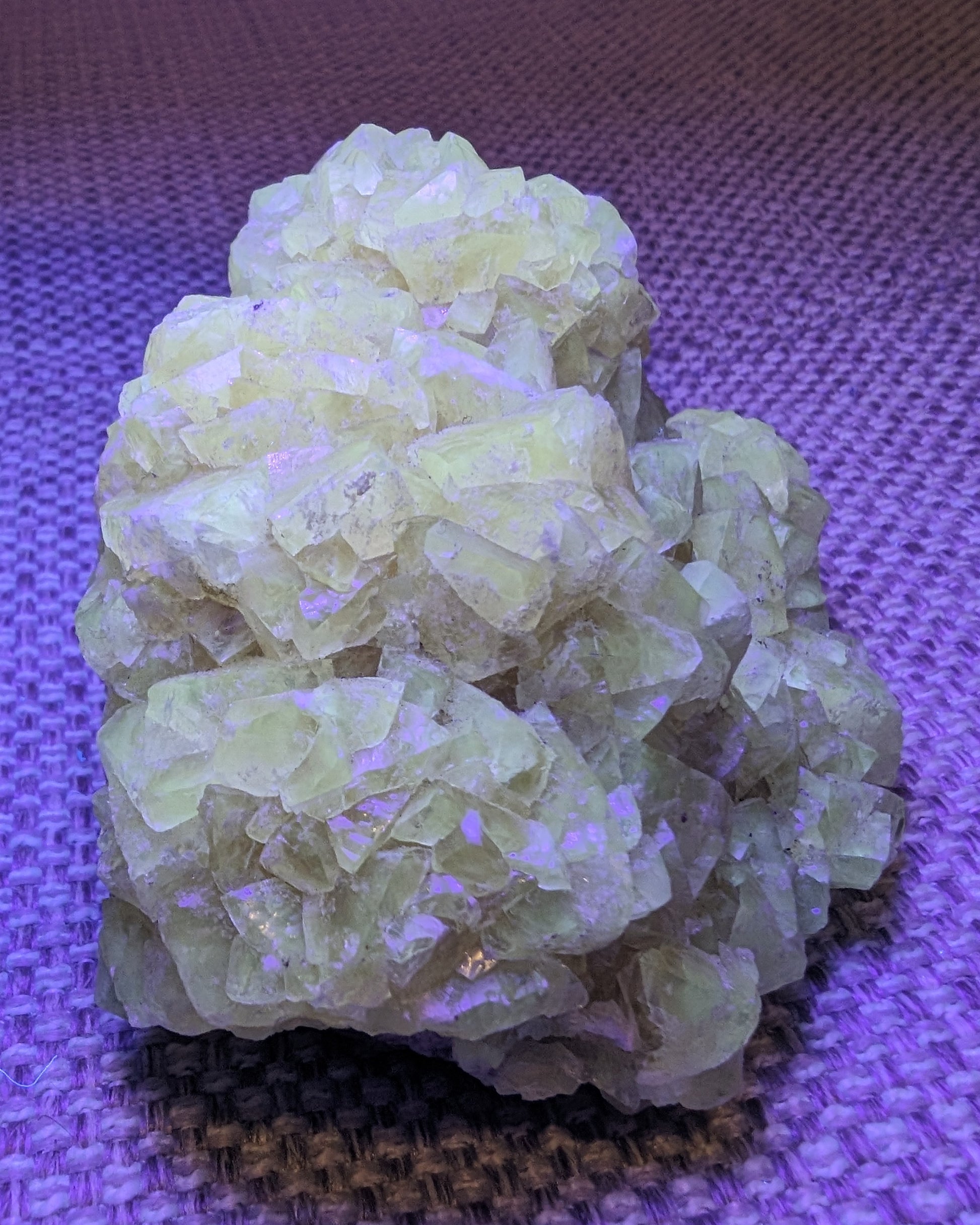 Golden Yellow cubic Calcite cluster UV reactive 312g Rocks and Things