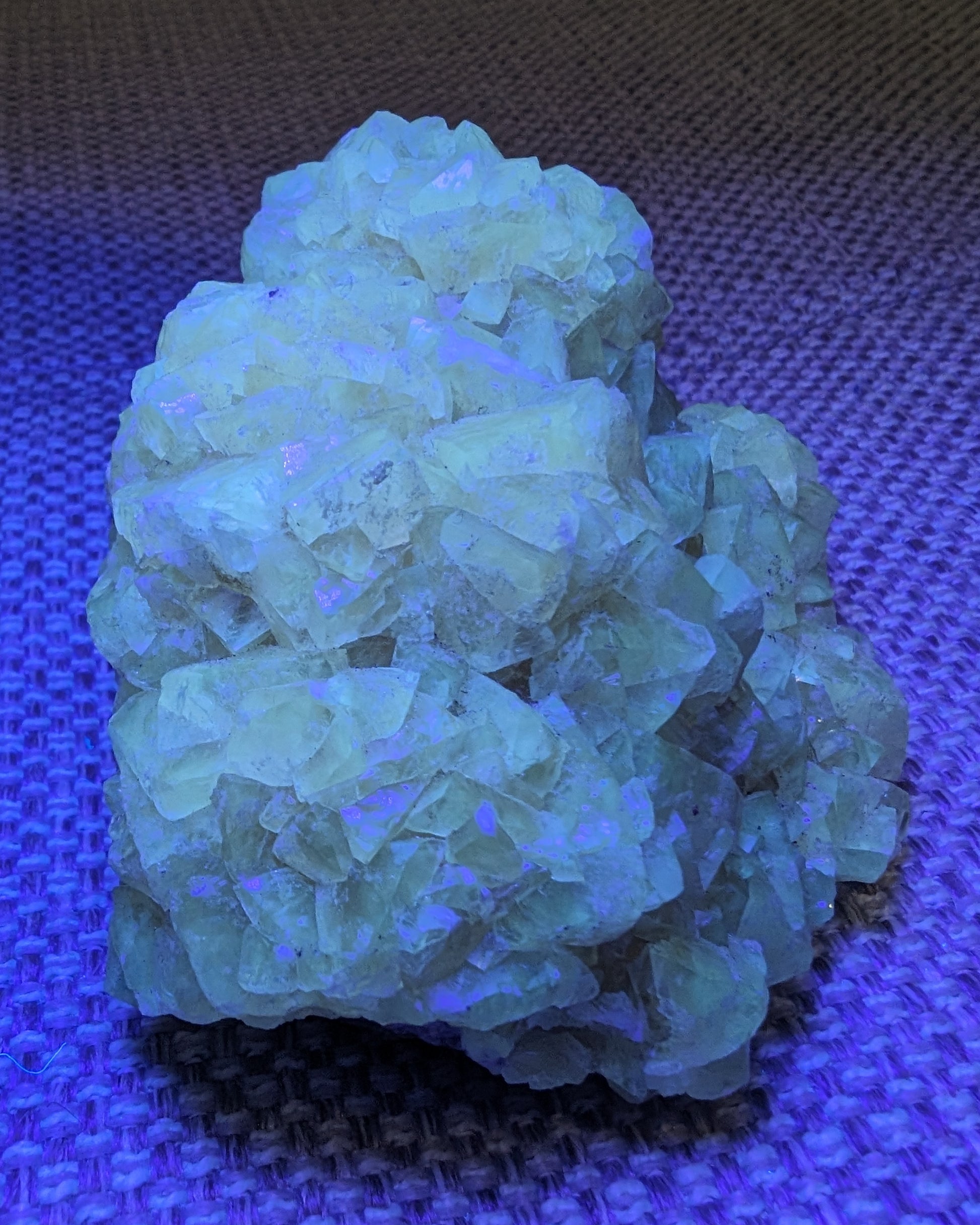 Golden Yellow cubic Calcite cluster UV reactive 312g Rocks and Things