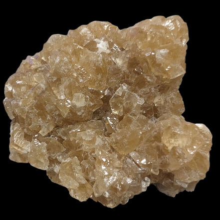 Golden Yellow cubic Calcite cluster UV reactive 312g in LED light - Rocks and Things Store