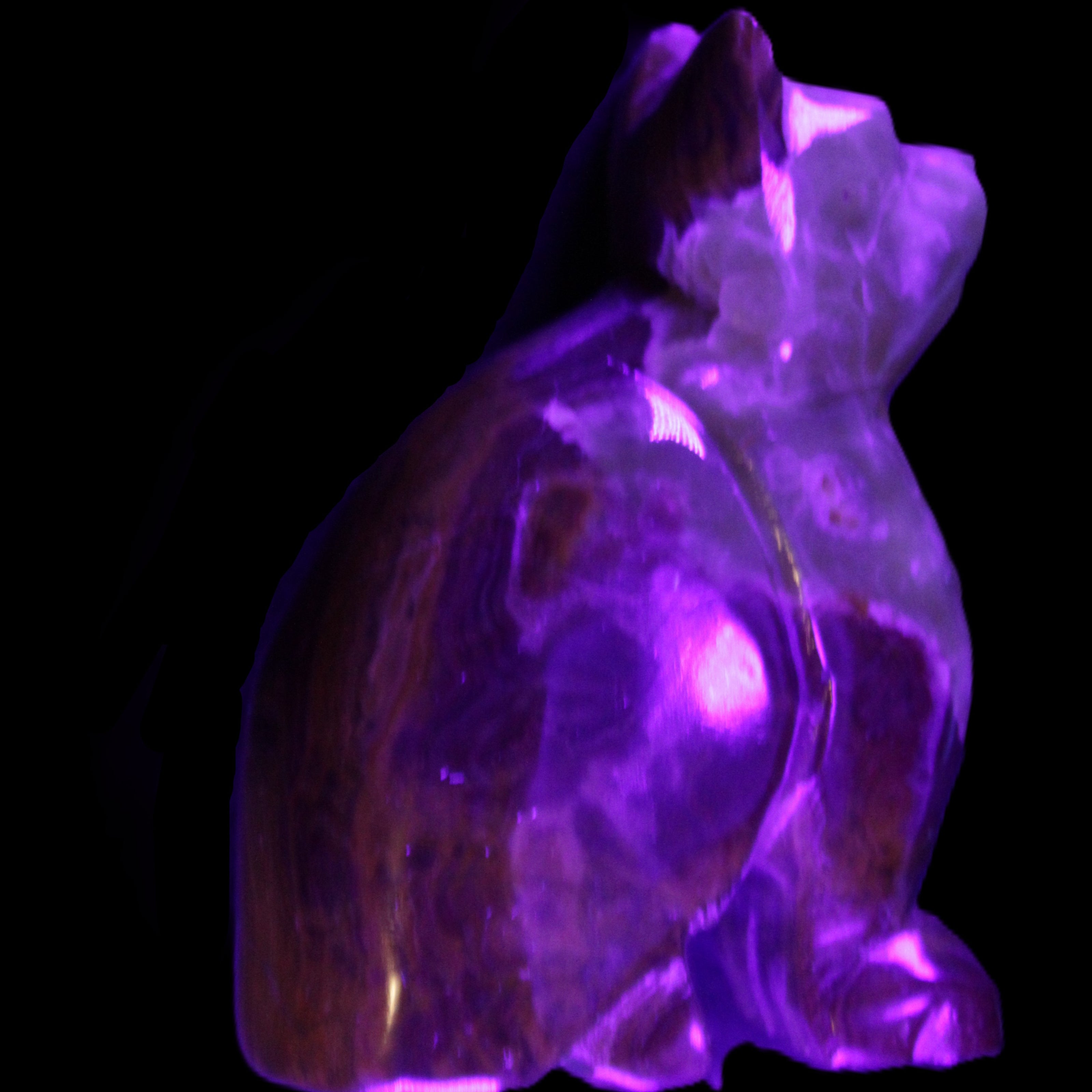 Afghan Jade hand-carved Cat 70*38*100mm 416g in UV light - Rocks and Things Store