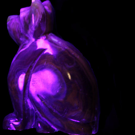 Afghan Jade hand-carved Cat 70*38*100mm 416g in UV light - Rocks and Things Store