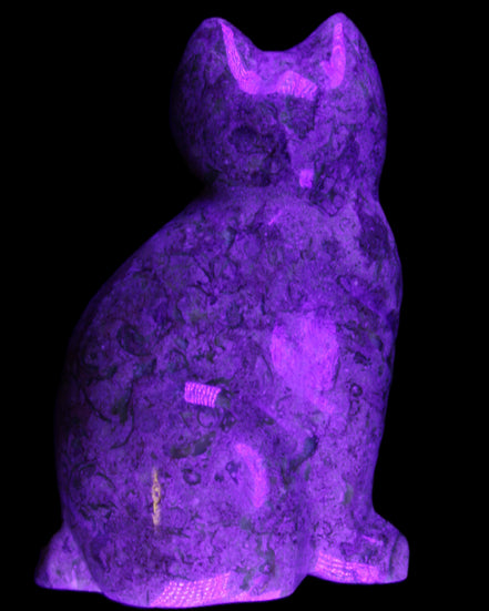 Fossil rock hand-carved Cat 76*48*124mm 407g in UV light - Rocks and Things Store