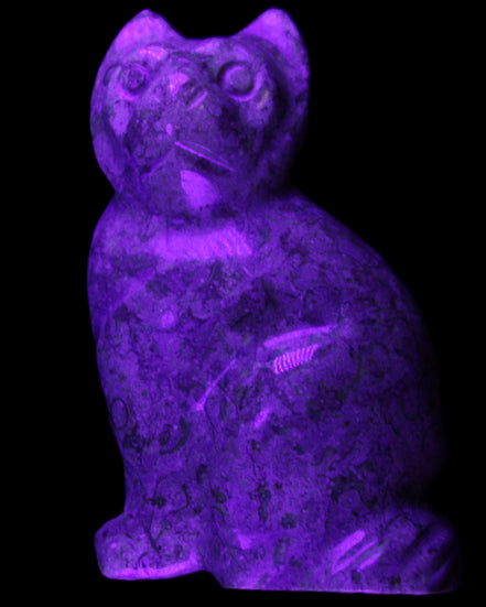 Fossil rock hand-carved Cat 76*48*124mm 407g in UV light - Rocks and Things Store