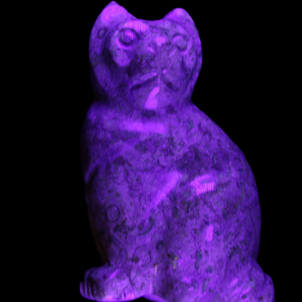 Fossil rock hand-carved Cat 76*48*124mm 407g in UV light - Rocks and Things Store