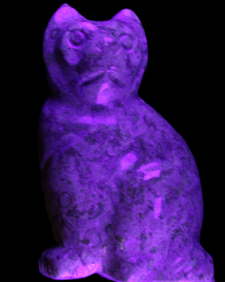 Fossil rock hand-carved Cat 76*48*124mm 407g in UV light - Rocks and Things Store