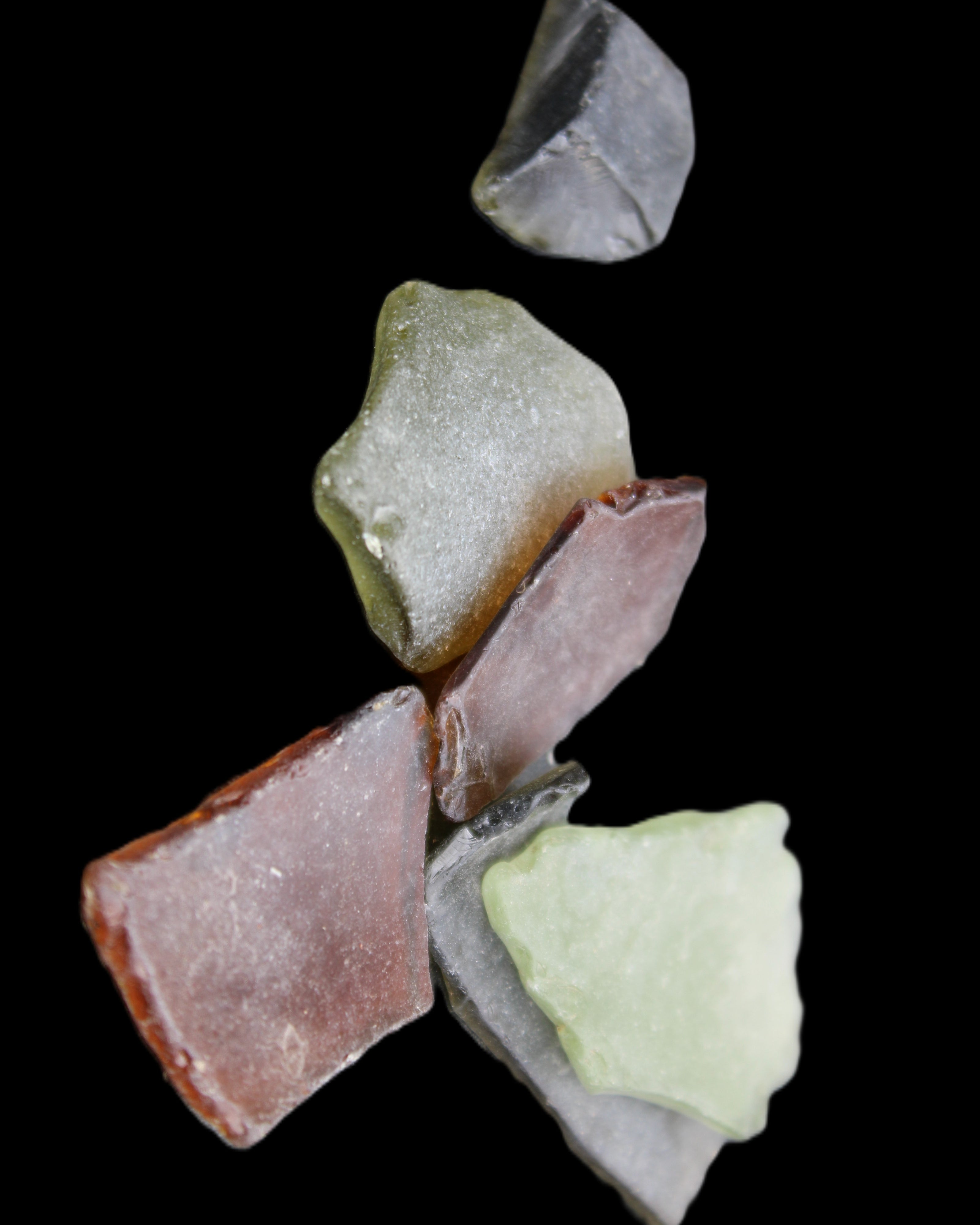 Reedy Creek river glass, 6 pieces in sunlight - Rocks and Things Store