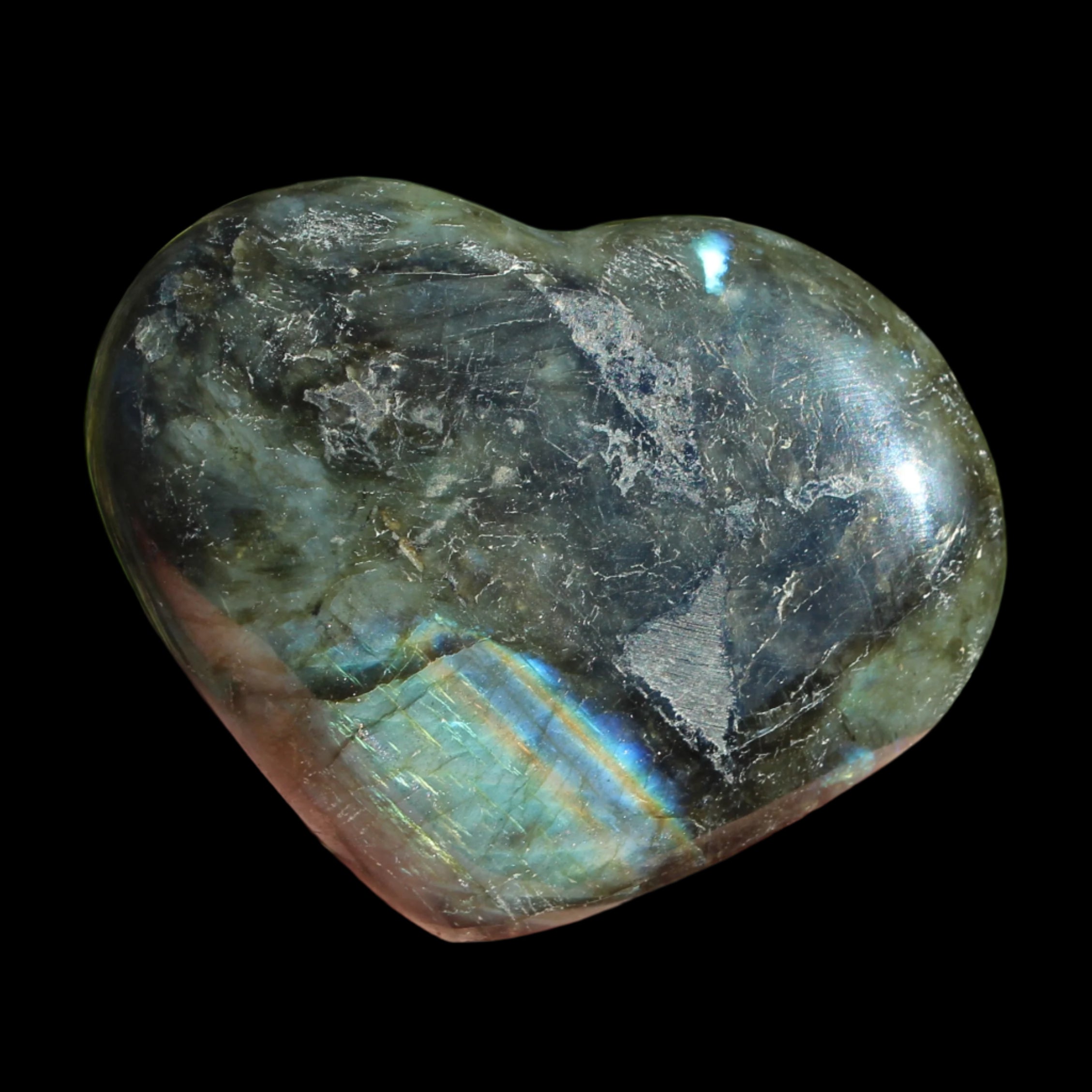 Labradorite heart 142g in sunlight - Rocks and Things Store