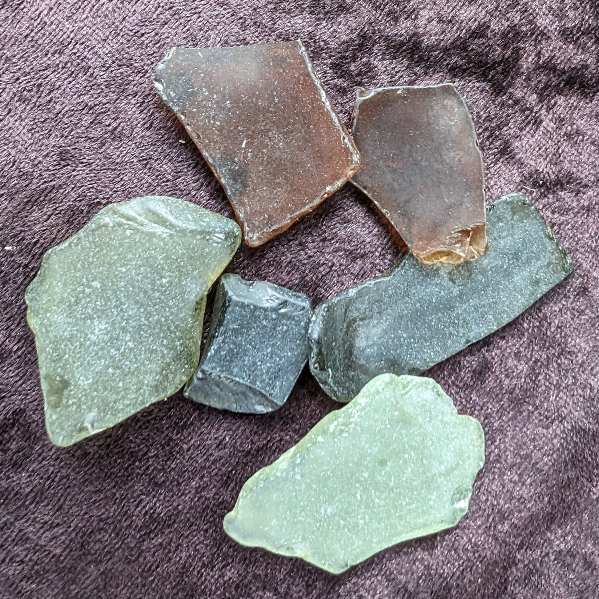 Green and Brown river Glass from Reedy Creek, Eldorado, Victoria Rocks and Things