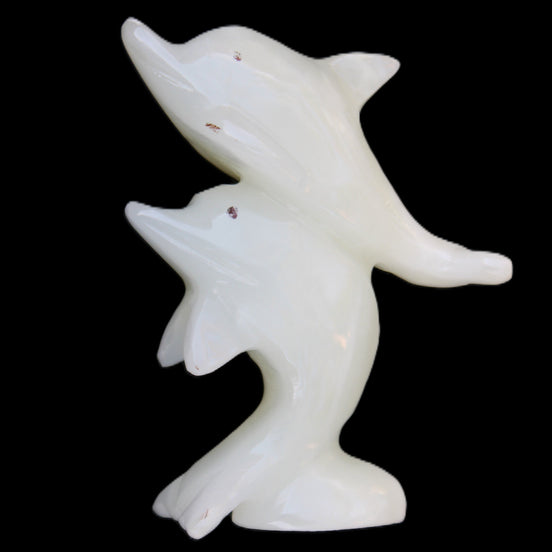 Afghan Jade hand-carved leaping Dolphin pair 42*42*110mm 267g in sunlight - Rocks and Things Store