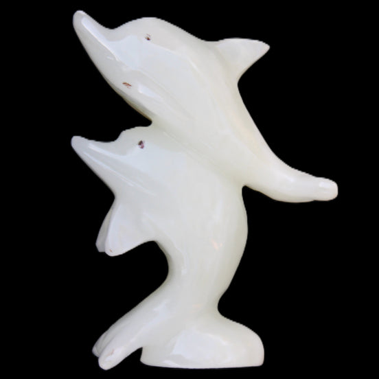 Afghan Jade hand-carved leaping Dolphin pair 42*42*110mm 267g in sunlight - Rocks and Things Store