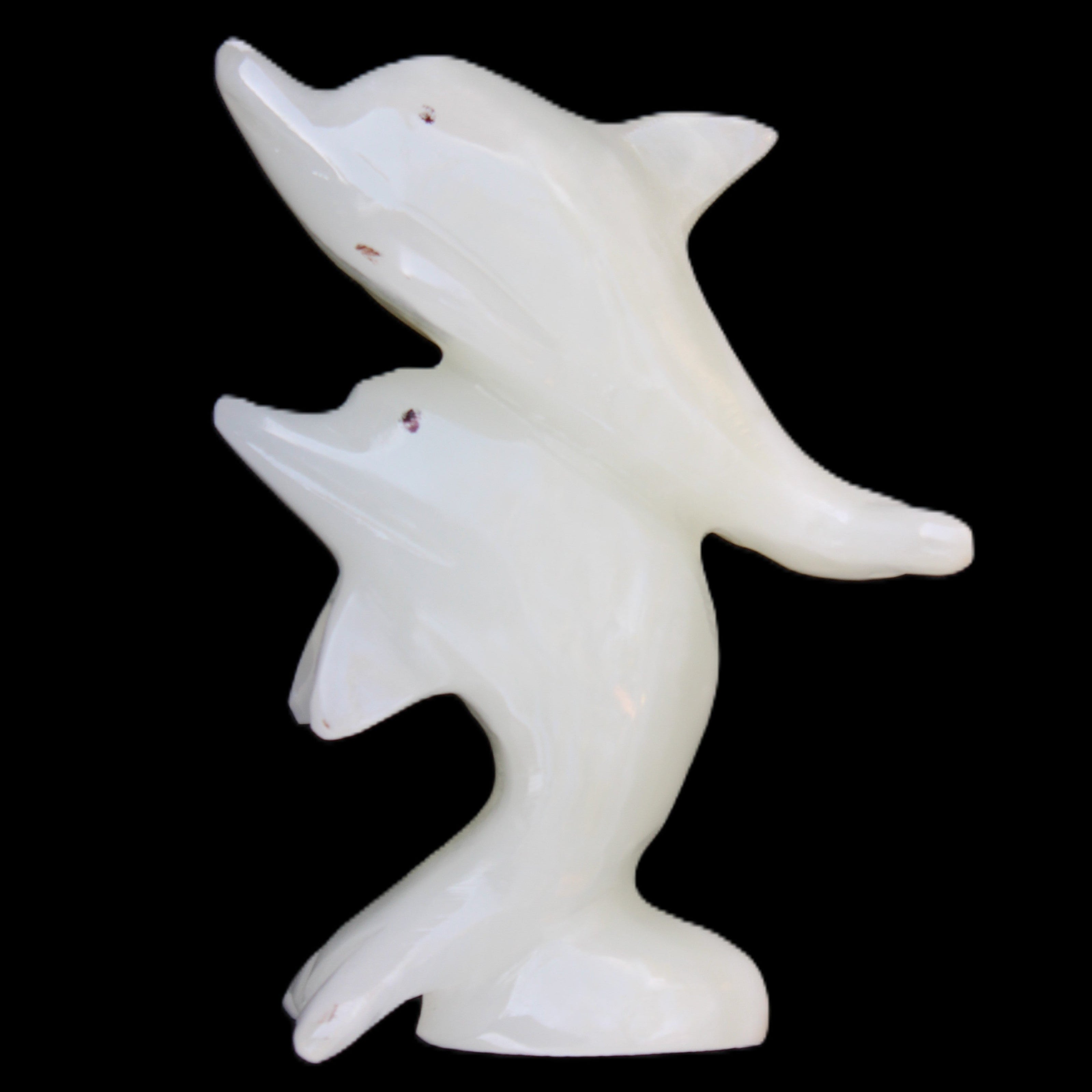 Afghan Jade hand-carved leaping Dolphin pair 42*42*110mm 267g in sunlight - Rocks and Things Store
