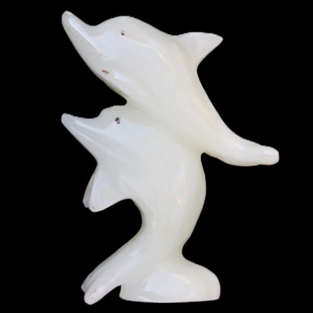 Afghan Jade hand-carved leaping Dolphin pair 42*42*110mm 267g in sunlight - Rocks and Things Store