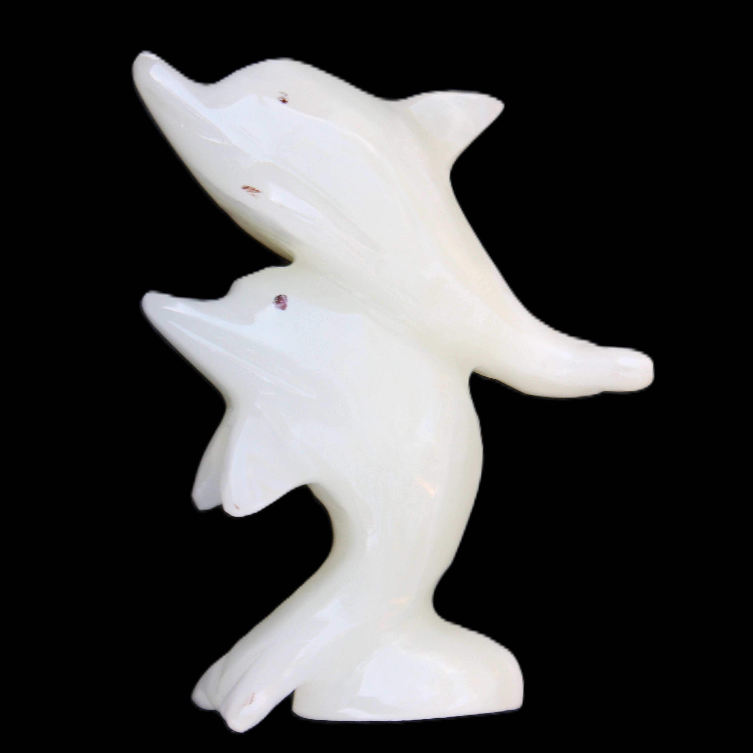 Afghan Jade hand-carved leaping Dolphin pair 42*42*110mm 267g in sunlight - Rocks and Things Store
