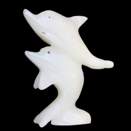 Afghan Jade hand-carved leaping Dolphin pair 42*42*110mm 267g in sunlight - Rocks and Things Store