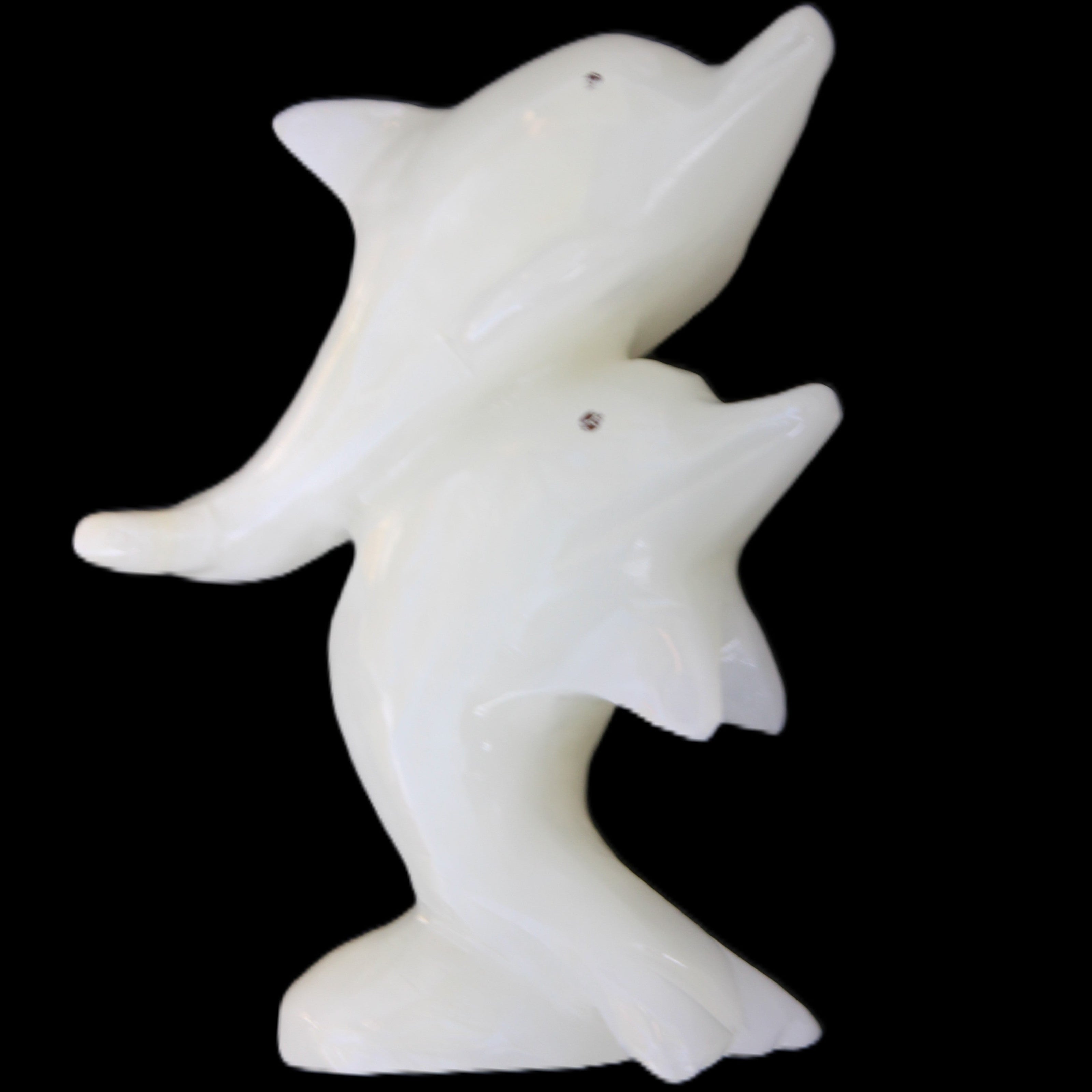 Afghan Jade hand-carved leaping Dolphin pair 42*42*110mm 267g in sunlight - Rocks and Things Store