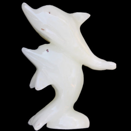 Afghan Jade hand-carved leaping Dolphin pair 42*42*110mm 267g in sunlight - Rocks and Things Store