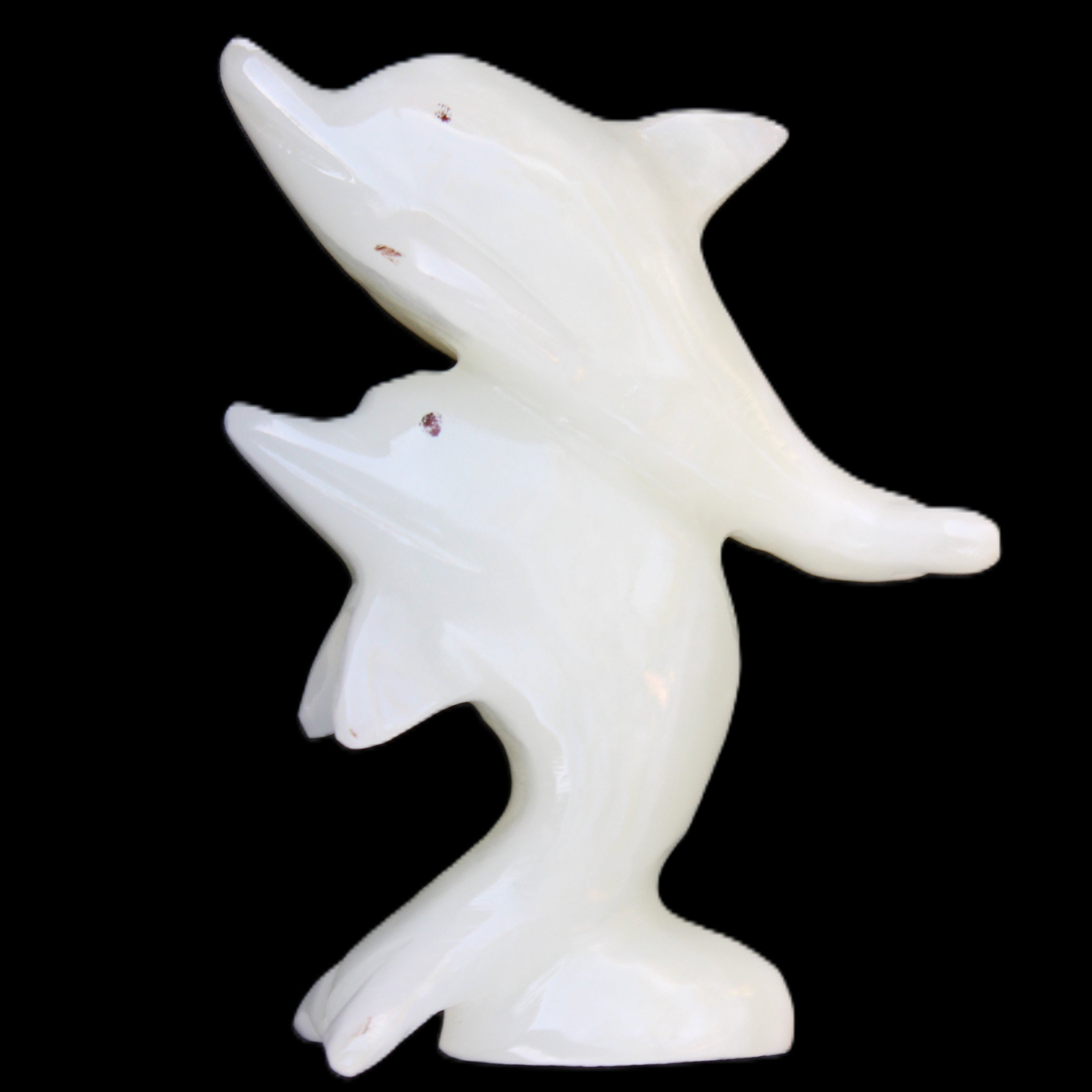 Afghan Jade hand-carved leaping Dolphin pair 42*42*110mm 267g in sunlight - Rocks and Things Store
