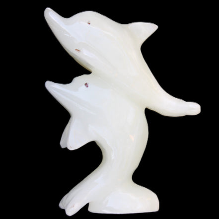 Afghan Jade hand-carved leaping Dolphin pair 42*42*110mm 267g in sunlight - Rocks and Things Store