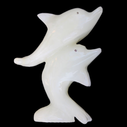 Afghan Jade hand-carved leaping Dolphin pair 42*42*110mm 267g in sunlight - Rocks and Things Store
