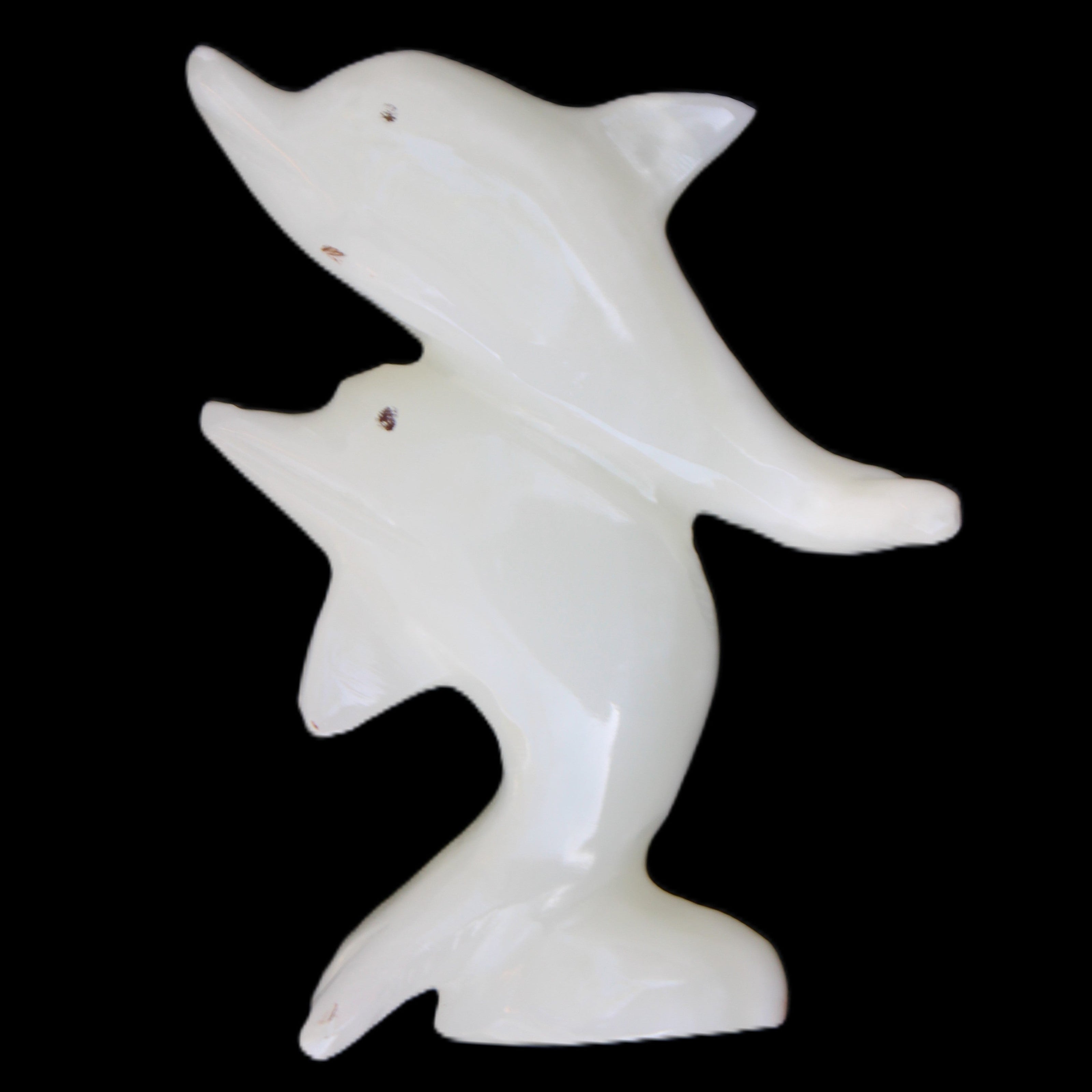 Afghan Jade hand-carved leaping Dolphin pair 42*42*110mm 267g in sunlight - Rocks and Things Store