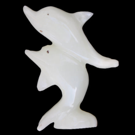 Afghan Jade hand-carved leaping Dolphin pair 42*42*110mm 267g in sunlight - Rocks and Things Store