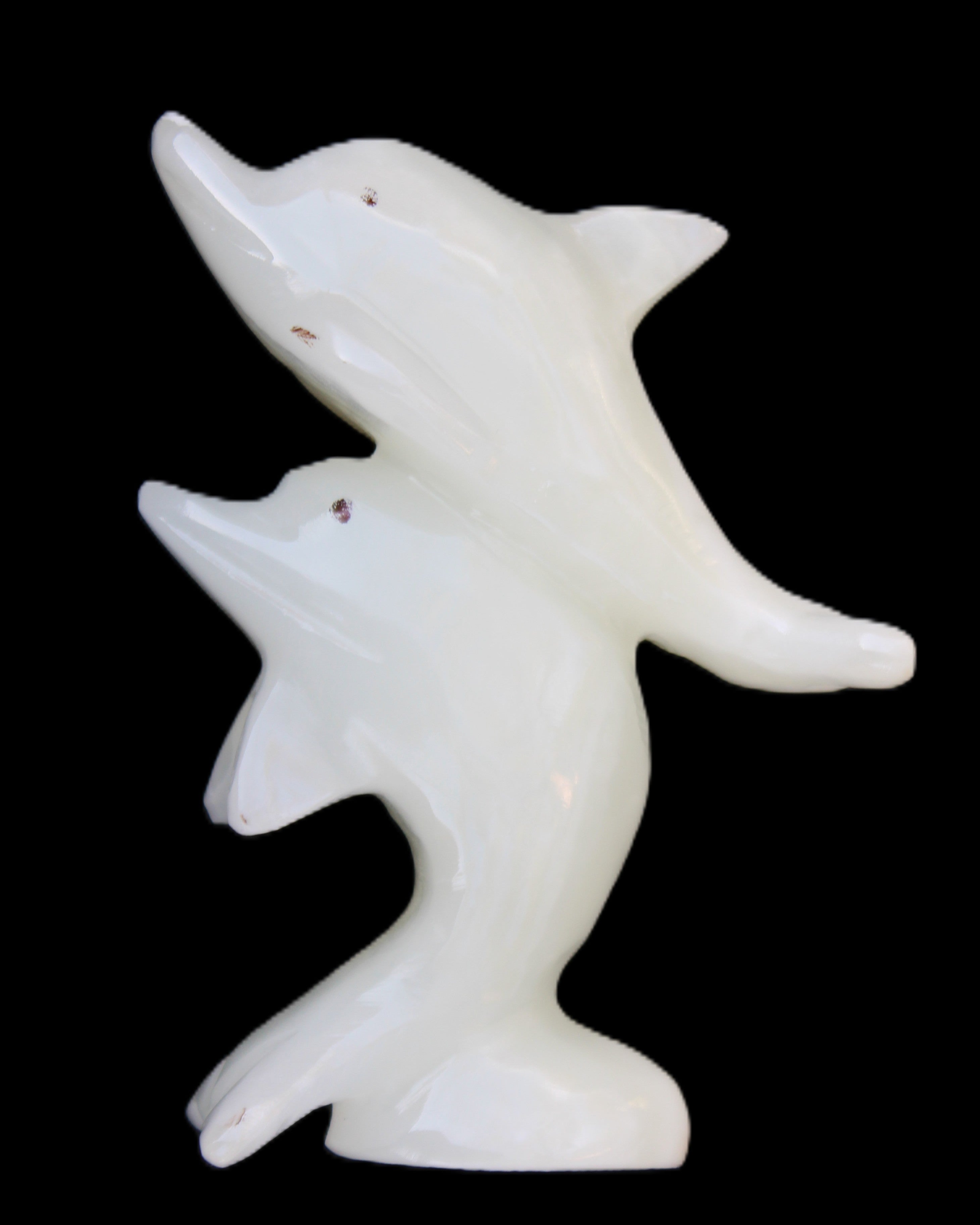 Afghan Jade hand-carved leaping Dolphin pair 42*42*110mm 267g in sunlight - Rocks and Things Store