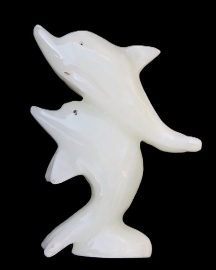 Afghan Jade hand-carved leaping Dolphin pair 42*42*110mm 267g in sunlight - Rocks and Things Store