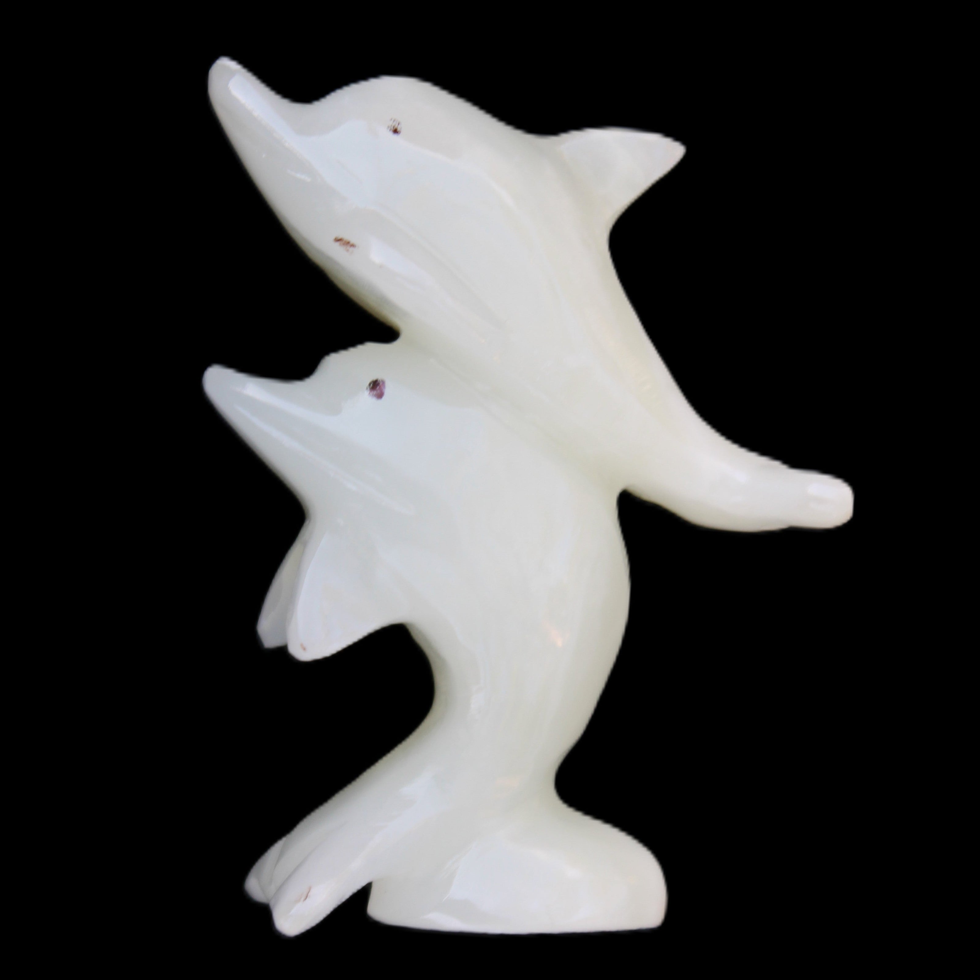 Afghan Jade hand-carved leaping Dolphin pair 42*42*110mm 267g in sunlight - Rocks and Things Store
