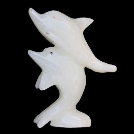 Afghan Jade hand-carved leaping Dolphin pair 42*42*110mm 267g in sunlight - Rocks and Things Store