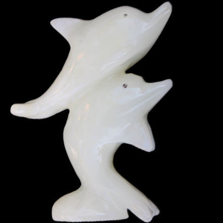 Afghan Jade hand-carved leaping Dolphin pair 42*42*110mm 267g in sunlight - Rocks and Things Store