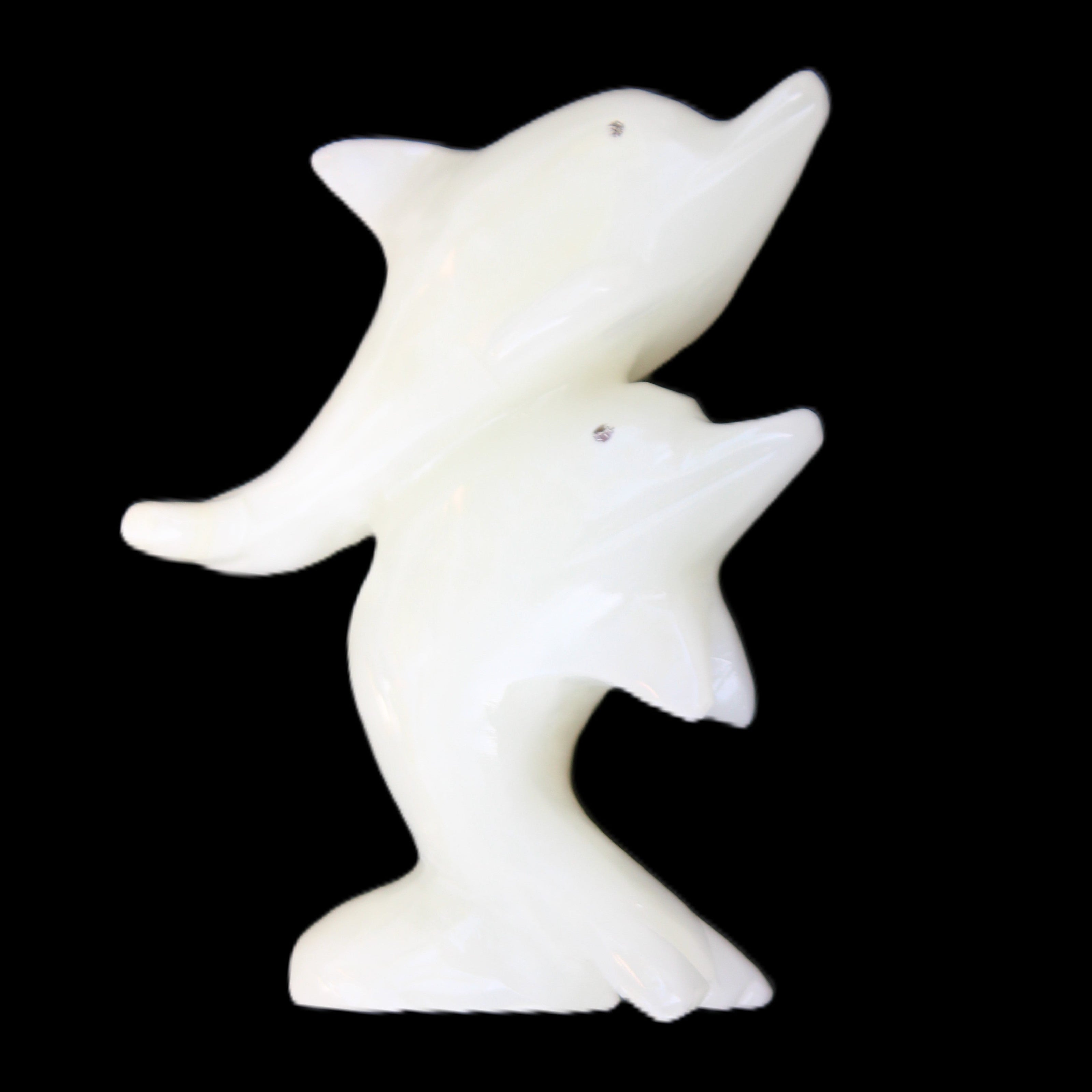 Afghan Jade hand-carved leaping Dolphin pair 42*42*110mm 267g in sunlight - Rocks and Things Store