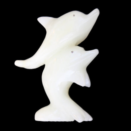 Afghan Jade hand-carved leaping Dolphin pair 42*42*110mm 267g in sunlight - Rocks and Things Store