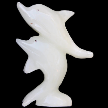 Afghan Jade hand-carved leaping Dolphin pair 42*42*110mm 267g in sunlight - Rocks and Things Store