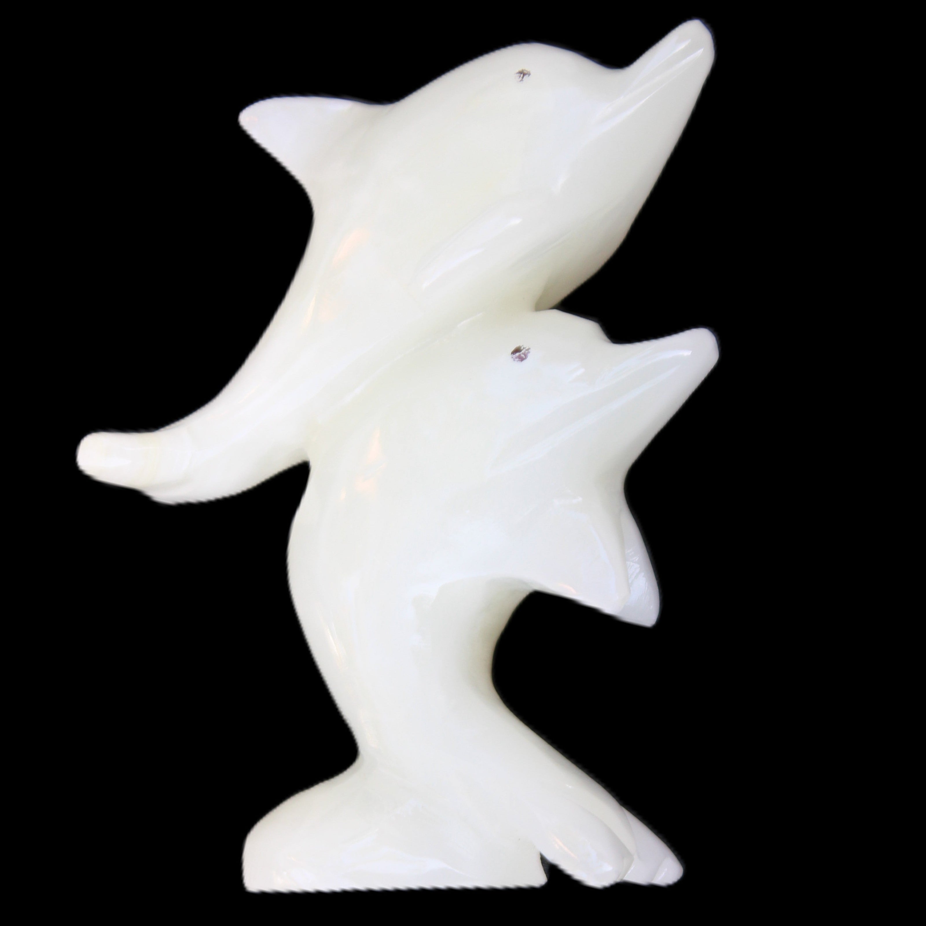 Afghan Jade hand-carved leaping Dolphin pair 42*42*110mm 267g in sunlight - Rocks and Things Store