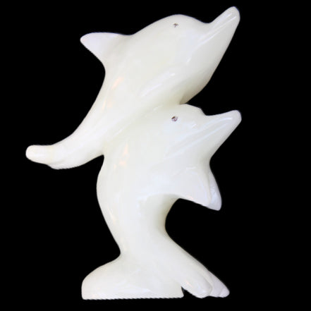 Afghan Jade hand-carved leaping Dolphin pair 42*42*110mm 267g in sunlight - Rocks and Things Store