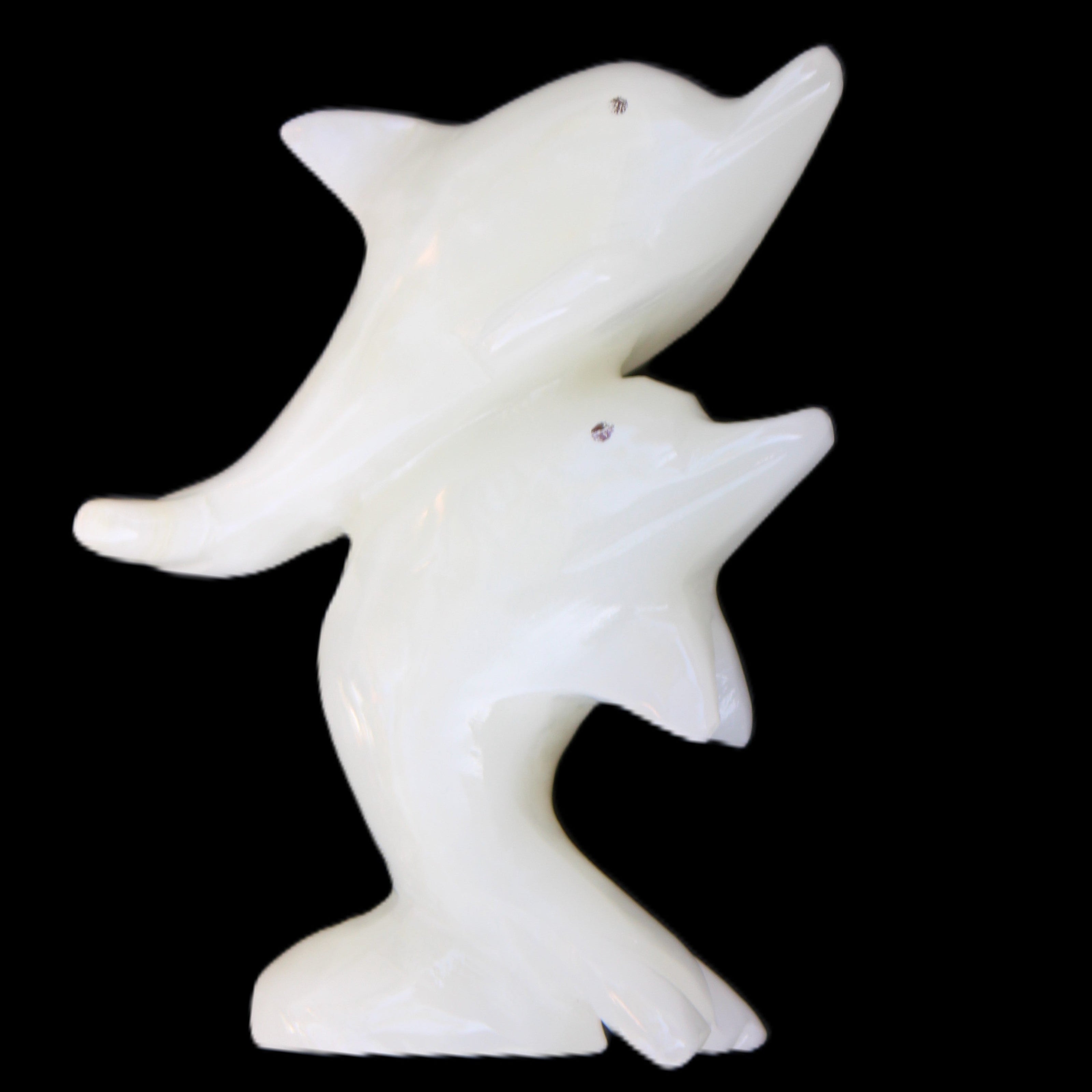 Afghan Jade hand-carved leaping Dolphin pair 42*42*110mm 267g in sunlight - Rocks and Things Store