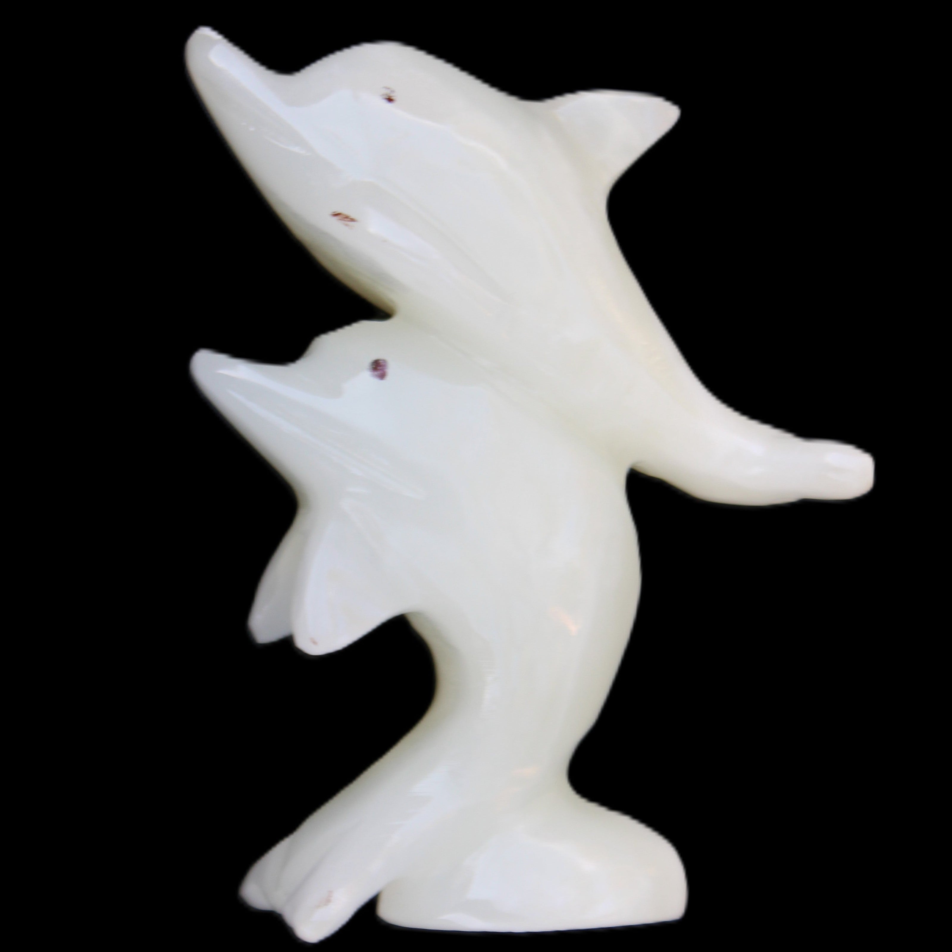 Afghan Jade hand-carved leaping Dolphin pair 42*42*110mm 267g in sunlight - Rocks and Things Store